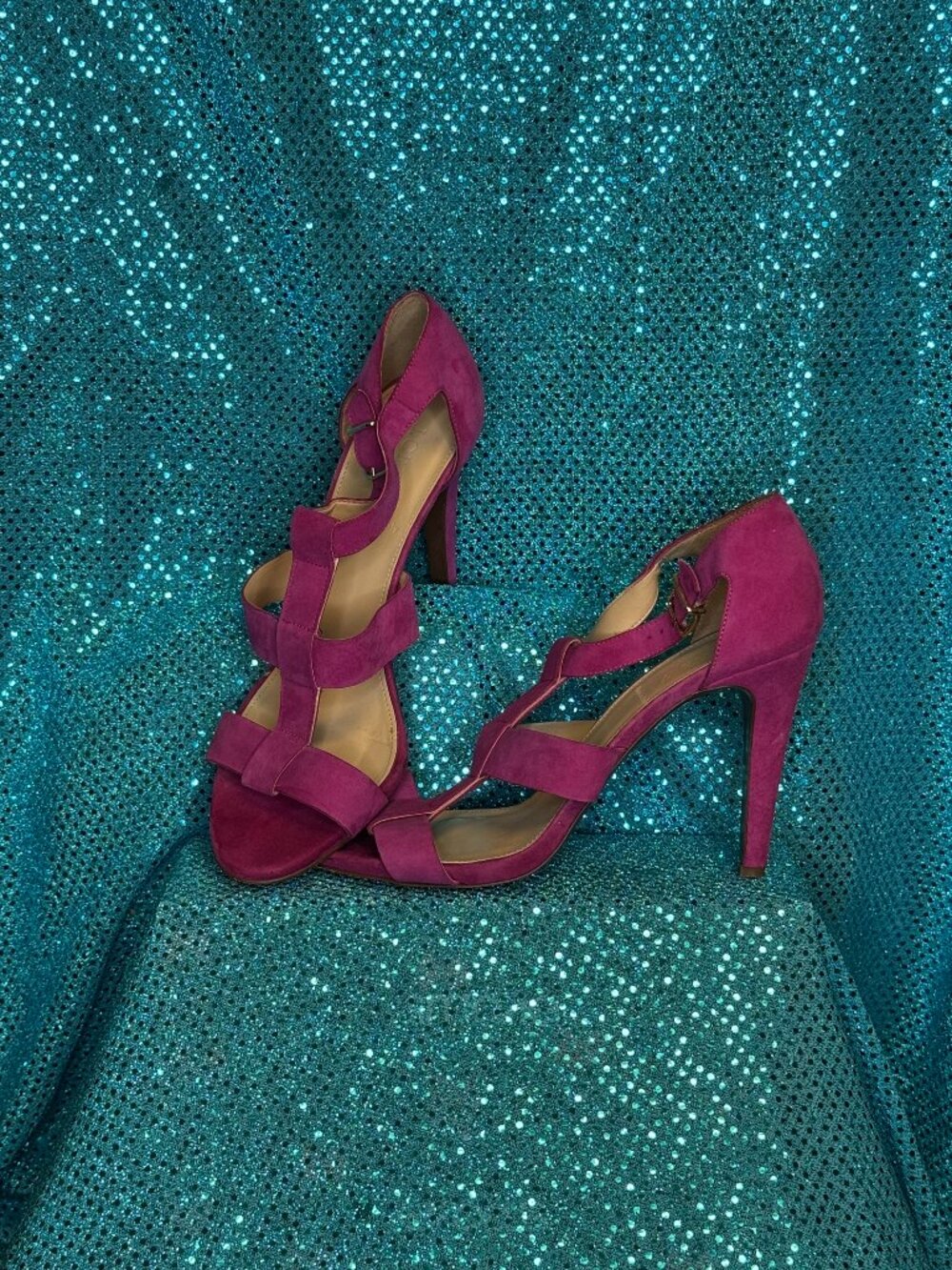 J.CREW STRAPPY HIGH HEEL MAGENTA SUEDE SANDALS